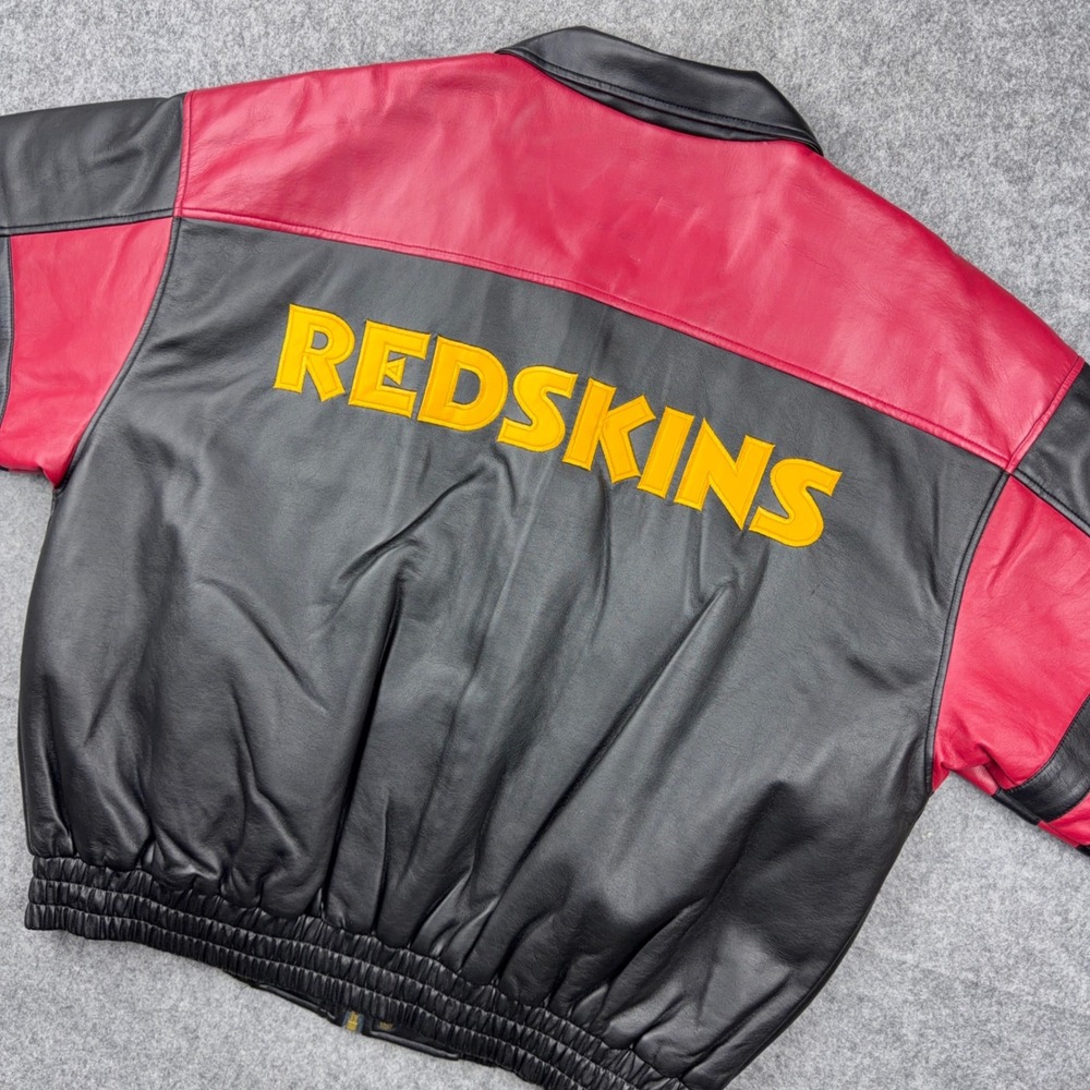 VTG Washington Redskins Jacket Mens XL Black Faux Leather Bomber NFL 90s
